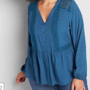 No-Peek Button-Down Lace-Trim Top